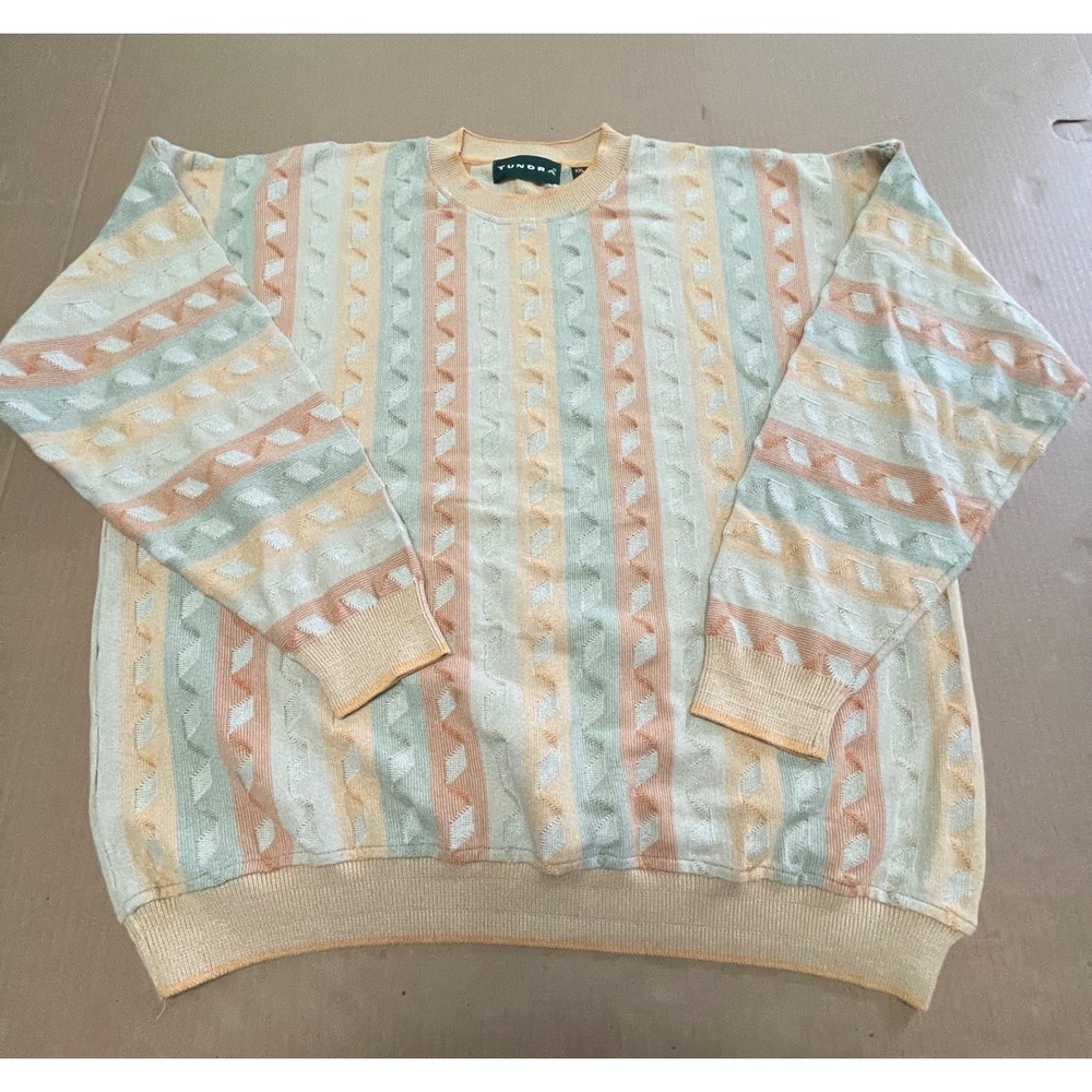 Vintage Tundra Canada 3D Knit Sweater Mens XXL Pastel Coogi Style Cosby Pullover